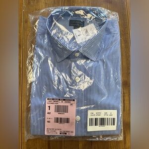 NEW! J.Crew Flex Wrinkle Free Dress Shirt; 15-15 1/2; Blue/White Pin Stripe